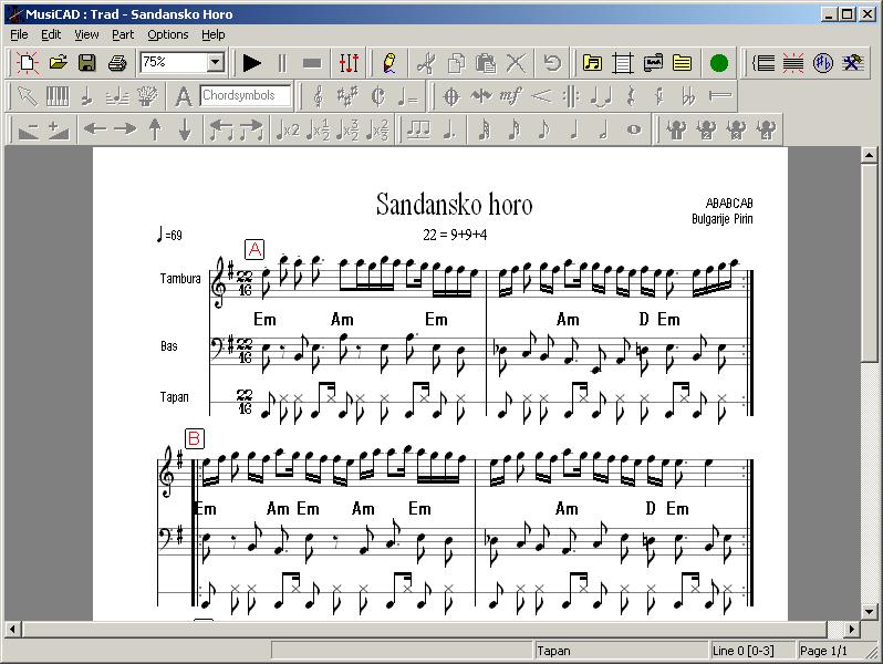 MusiCAD Musical notation main screen overview