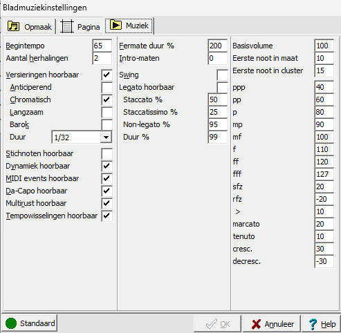 Bladmuziekinstellingen